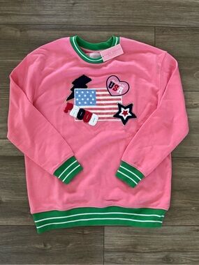 NWT Simply Southern Pink USA Patch Sweatshirt with Green Trim size M